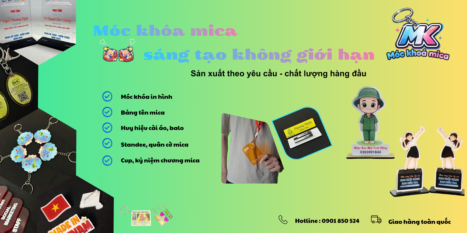 Banner móc khóa mica